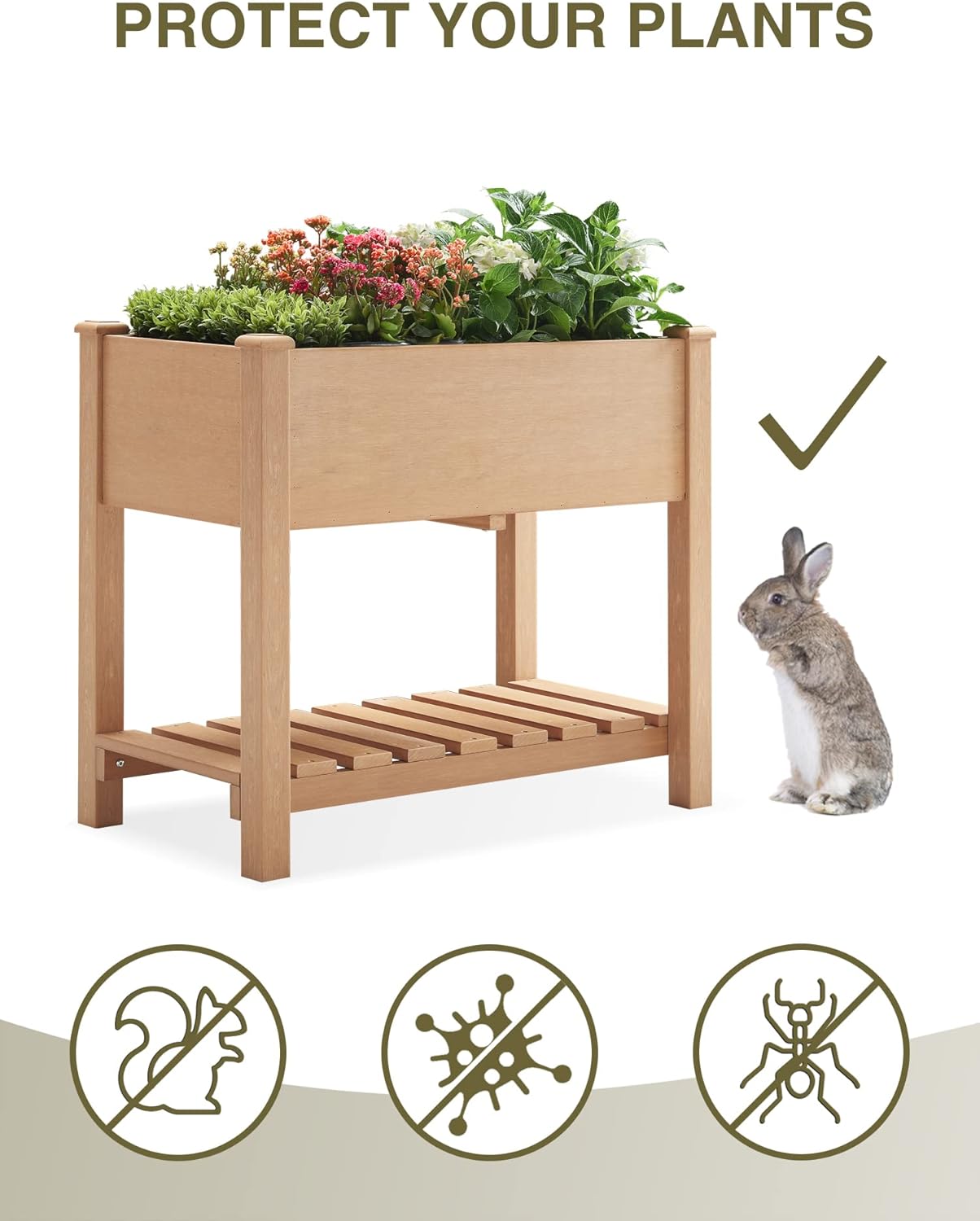 Psilvam Planter Box Raised Garden Bed, Poly Lumber Raised Garden Beds Outdoor with Storage Racks and Tarps, Superior to Cedar Elevated Garden Bed, for Balcony and Porch, 350 lbs Load (Teak Color)