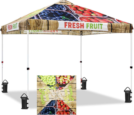 EAGLE PEAK Pop Up Canopy Tent with Wheeled Carry Bag, 8 Stakes, 4 Ropes, 4 Weight Bags, Easy Set Up Tent Canopy, 10x10 ft, 100sqft of Shade, Fruit Stand