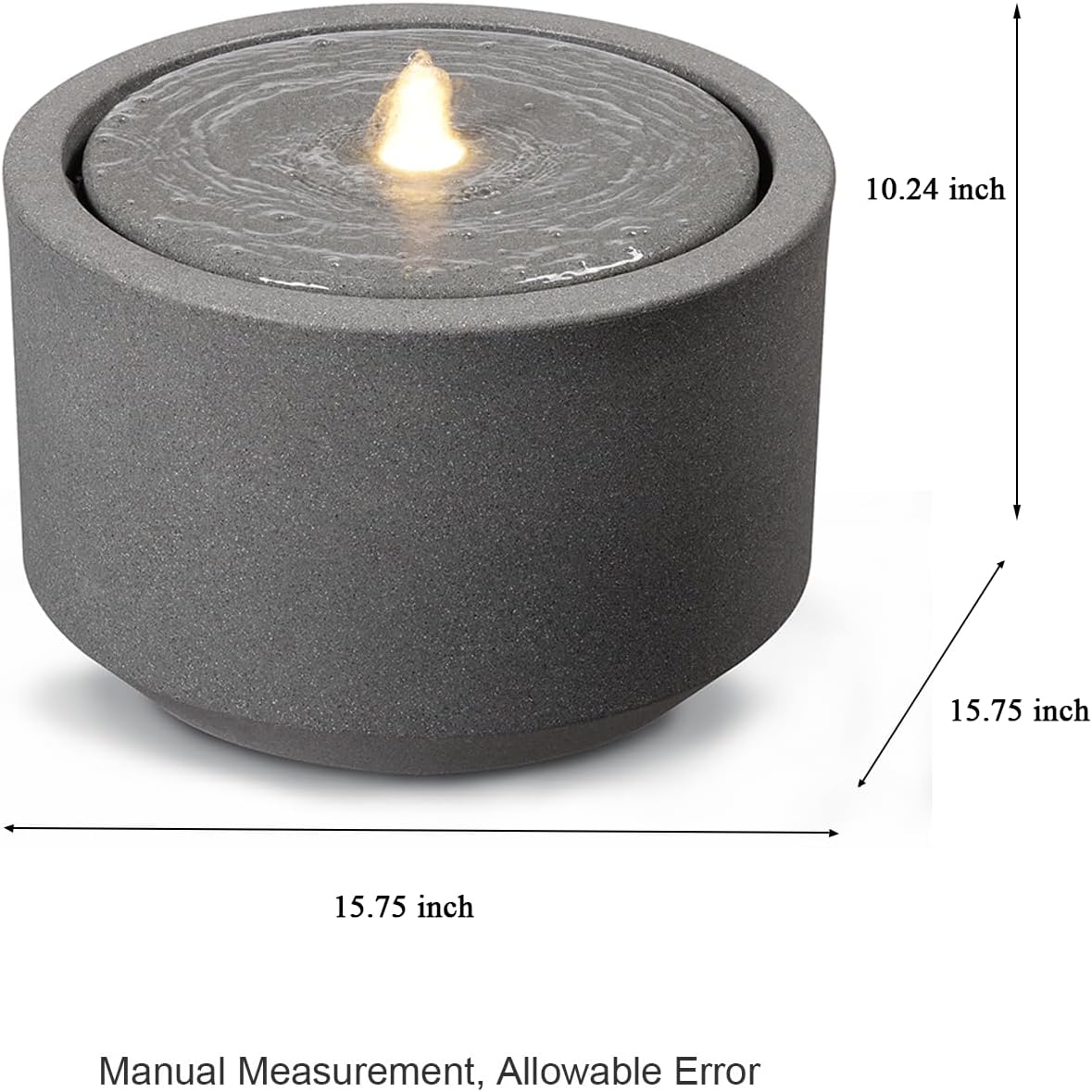 10.23” H Outdoor Water Fountain Made with Eco-Friendly Recyclable Materials, Polyethylene Round Bubbler Outdoor Fountain, Garden Decor with LED Light for Patio, Porch, Backyard