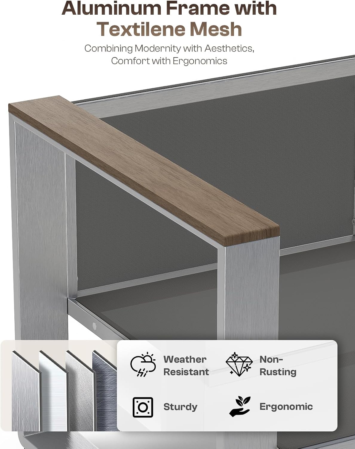 Outdoor Furniture Set, 5 Piece Aluminum Patio Furniture Set with Coffee Table, Wide Seat and Thick Cushions, Outdoor Patio Conversation Sets for Deck, Porch (Darkgray)