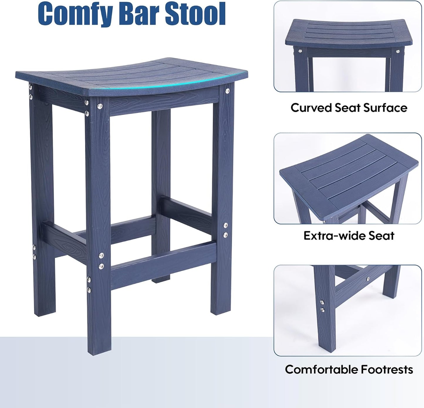 3Pcs HIPS Outdoor Patio Bar Set, All Weather HIPS Bar Table and Chairs Set for Outside, 55" Rectangular High Top Bar Table with 2 Bar Stools for Poolside, Patio, Balcony, Deck, Blue