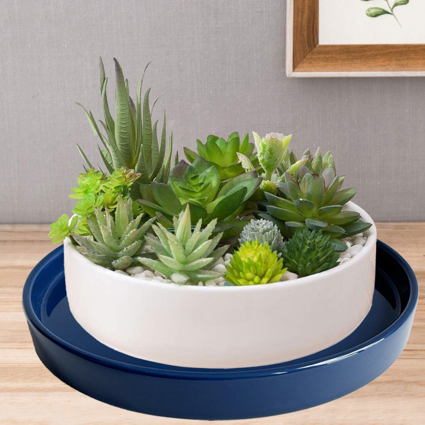Ceramic Plant Saucer Blue Deep Glazing Pot Tray - 15 inch1 Pack, Planter Saucers Water Drip Trays for Indoors Outdoor, Thick Durable Sturdy Flower Pot Saucers for Glazing Pots Base, (15"/13.5"-Size)
