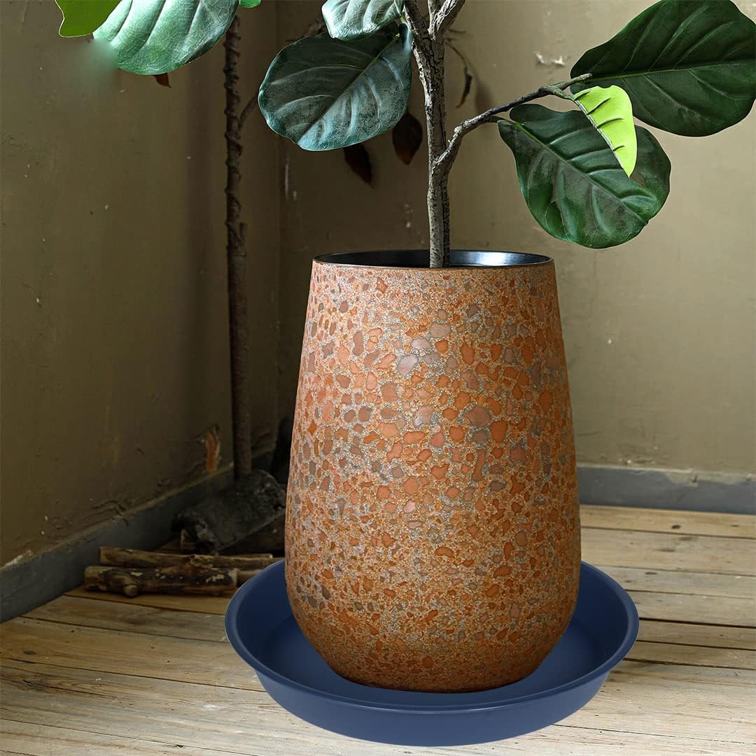 2 Pack of 14 inch Plant Saucers Bird Bath Bow Round, Plastic Plant Saucer Tray for Pots, White Planters for Indoor Plants, Plant Trays for Planter 12-15" (14", Blue)