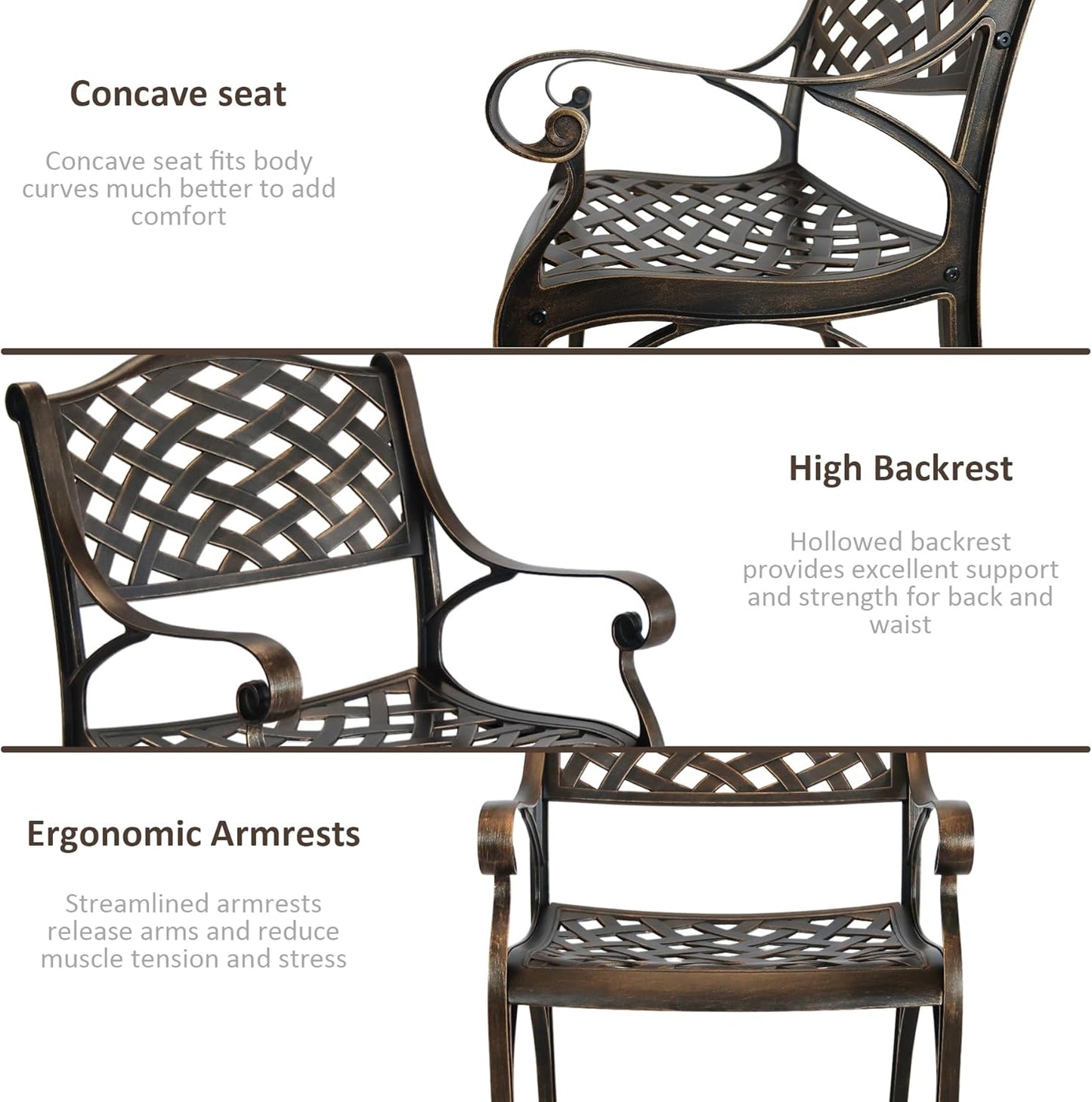 5 Piece Outdoor Dining Set, Cast Aluminum Patio Dining Set for 4 Person, Patio Furniture Set with 59" Rectangle Patio Table(2.56" Umbrella Hole) and 4 Chairs