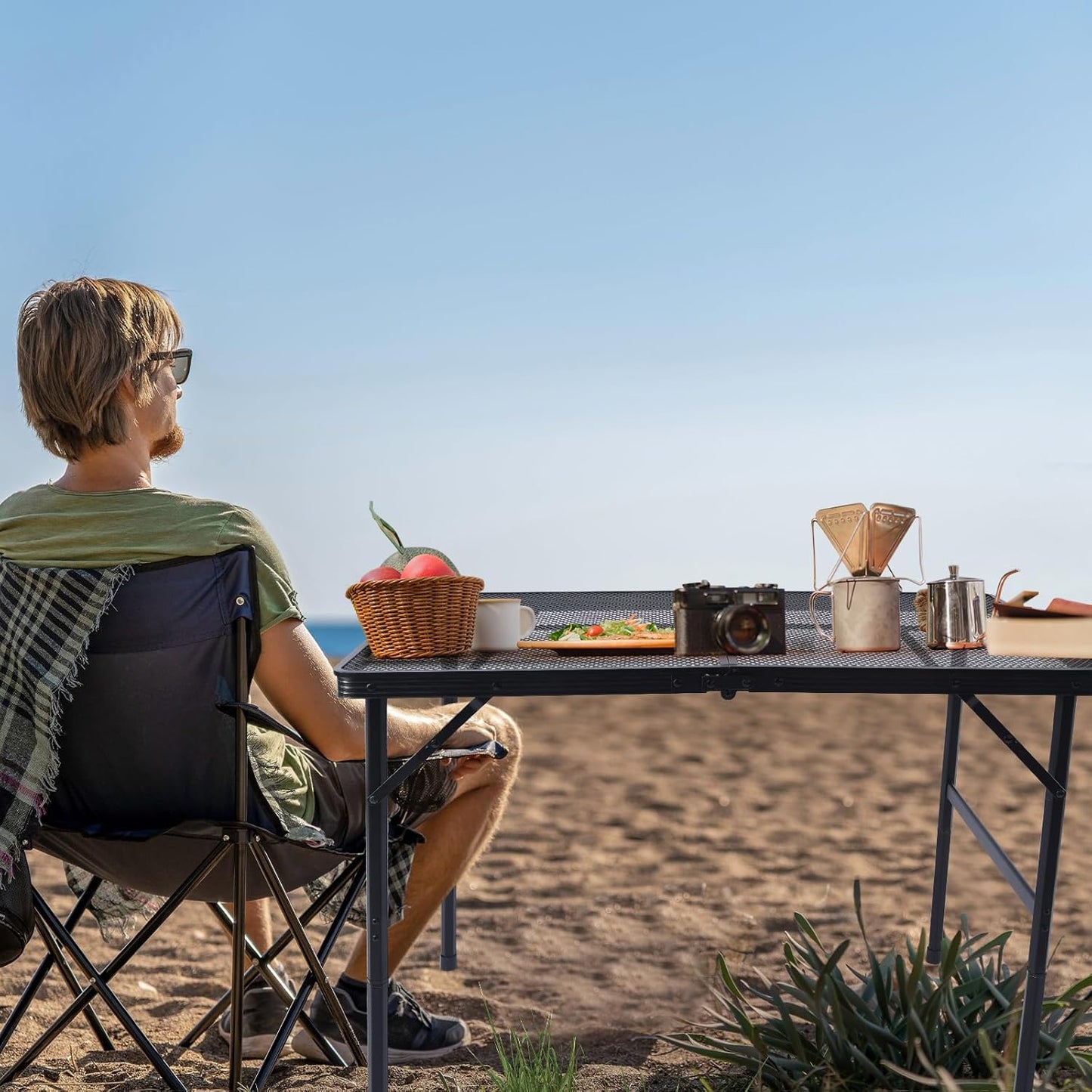 3x2 FT Folding Grill Table, Portable Camping Table for Outside, Adjustable Height Folding Table with Desktop & Mesh Bag, Lightweight Outdoor Table for Camping, Picnic, BBQ