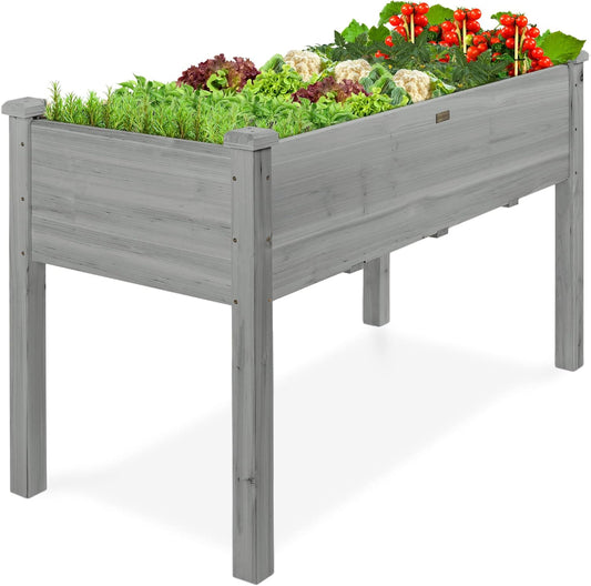 Best Choice Products 48 x 24 x 30 Inches Raised Garden Bed, Elevated Wood Planter Box Stand for Backyard, Patio, Balcony with Bed Liner, 200 Pound Capacity - Gray