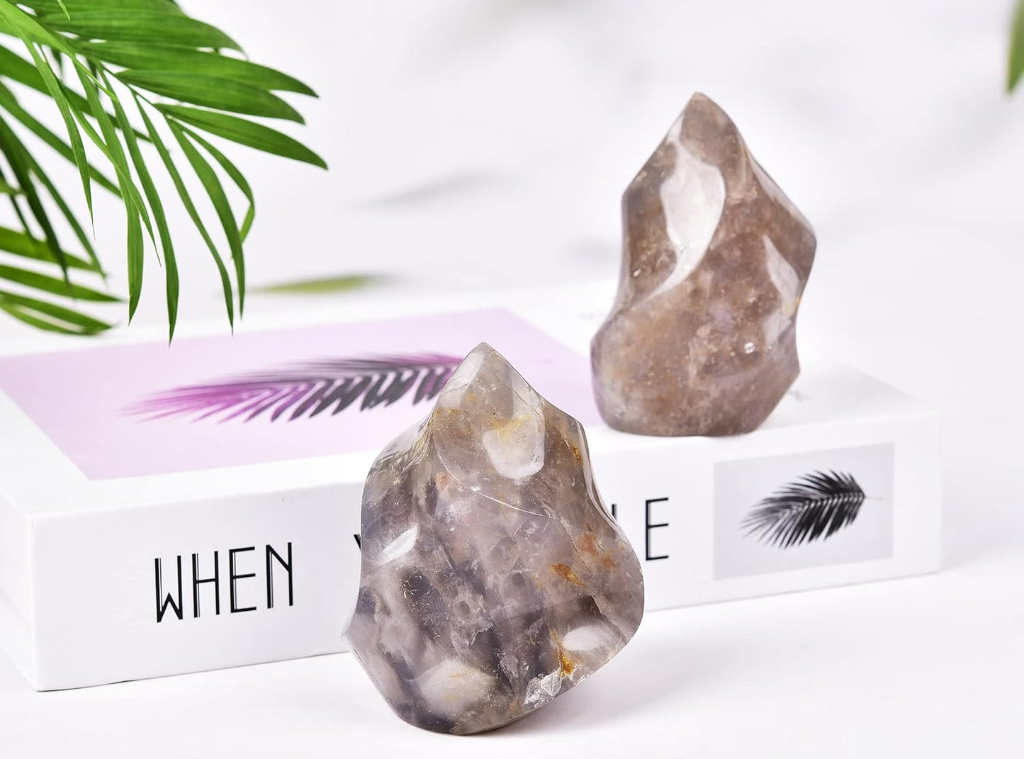 AMOYSTONE Blue Pink Quartz Flame Shaped Stone Towers Large Healing Crystal Quartz Home Decor 1.0LBS