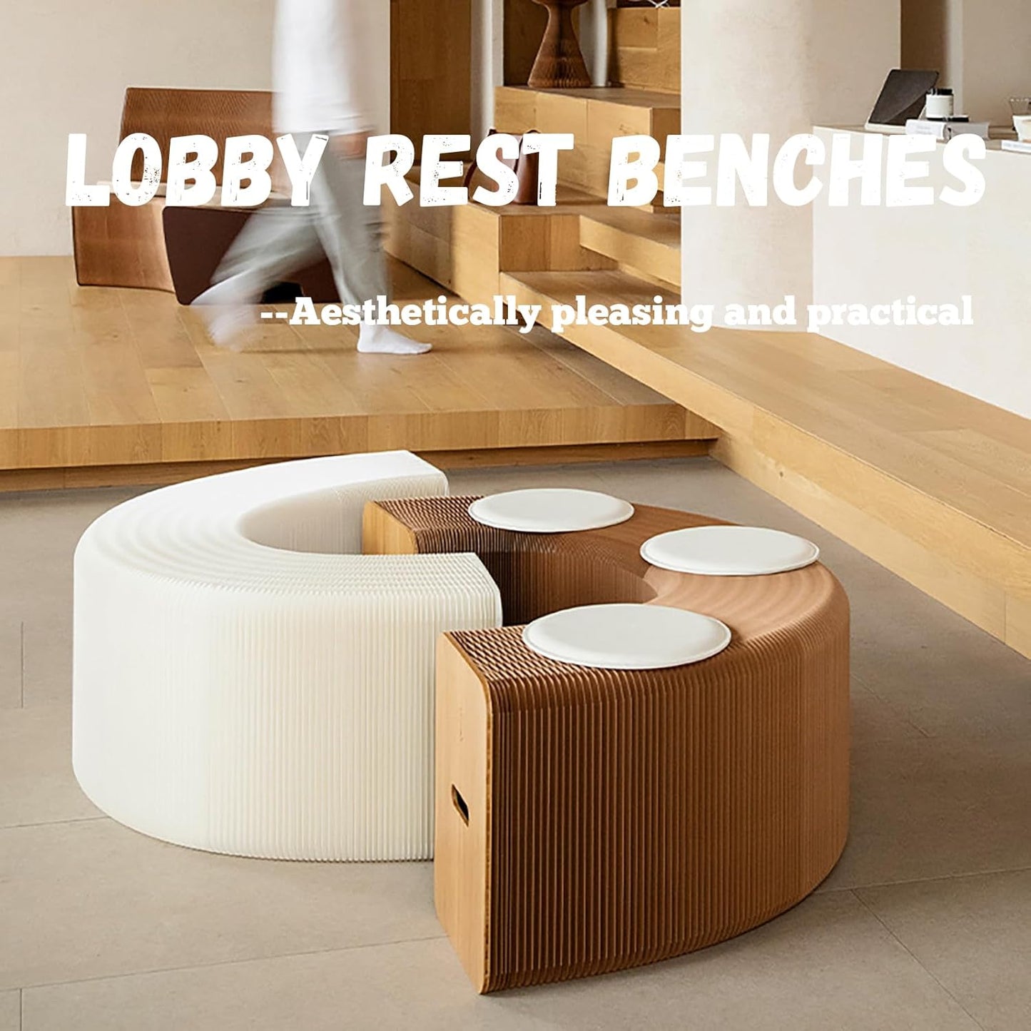 Foldable Kraft Paper Stool, Honeycomb Accordion Folding Bench, Collapsible Paper Stool for Small Spaces, Portable Footrest and Side Table for Living Room and Office,White-44×31×150cm