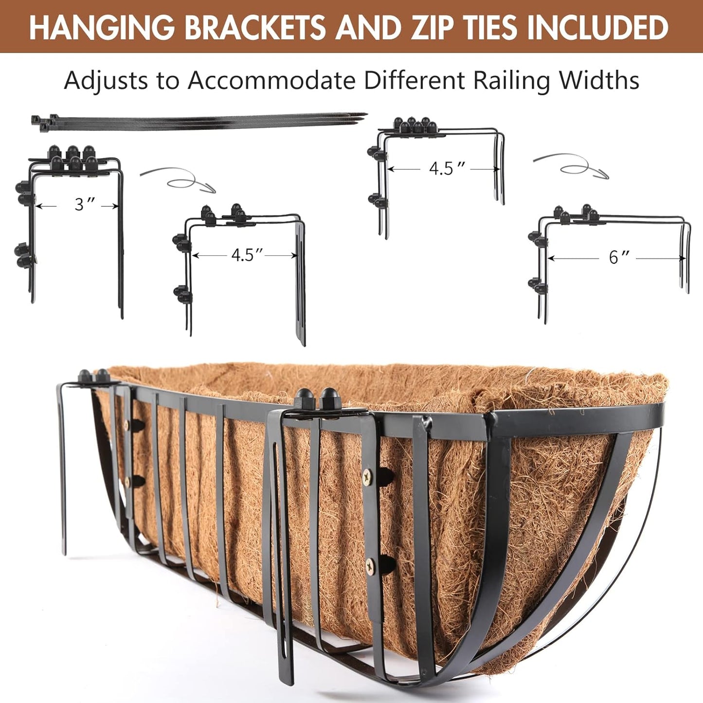 4 Pcs 30“ Window Box Deck Railing Planter with Coco Liner for Outdoor Balcony Porch Fence Patio Rail