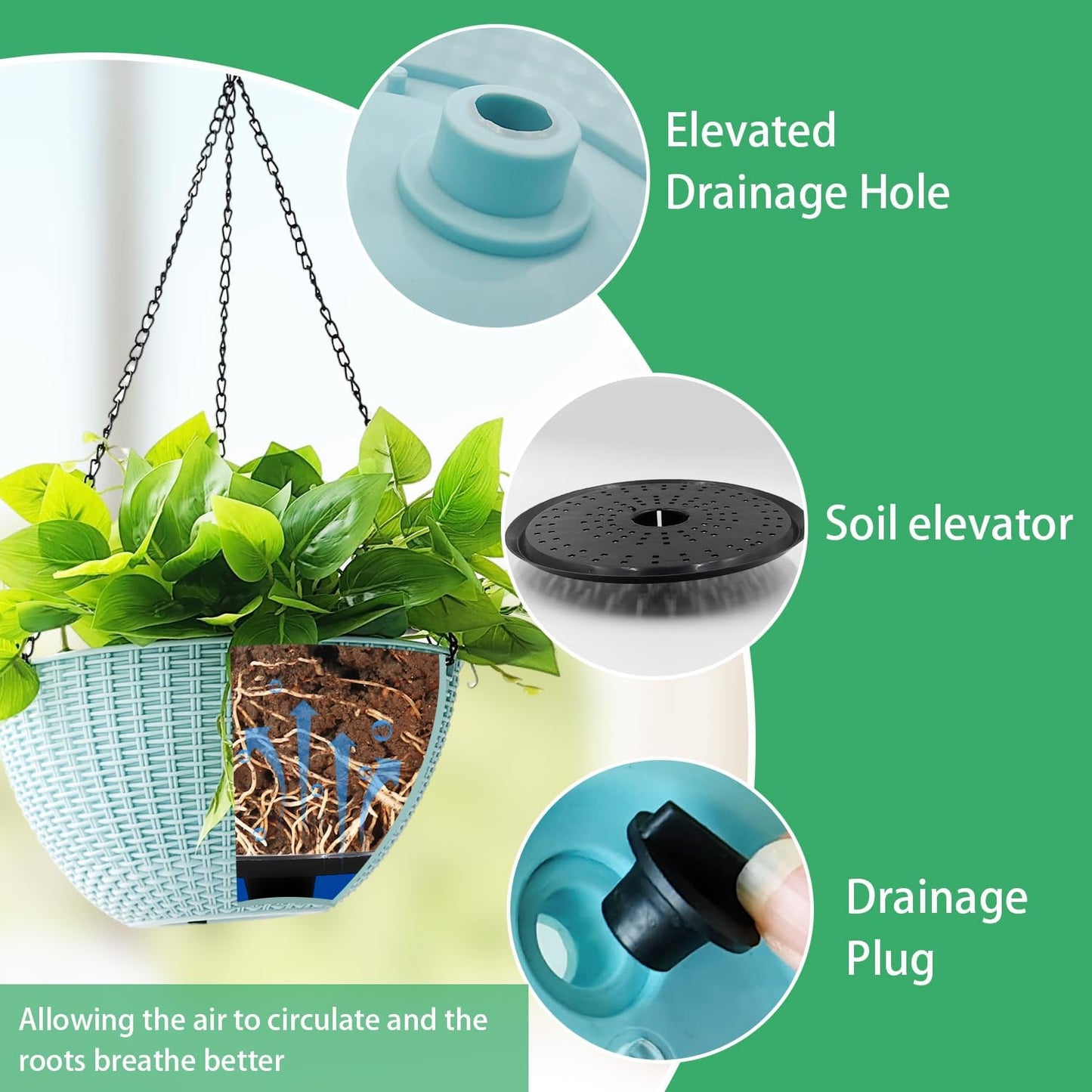 Hanging Planters for Outdoor Plants 8/10 Inch, 4 Packs Plant Hanger Indoor with Drainage Holes, Hanging Basket Flower Pot Perfect for Home, Office and Garden (Sky Blue)