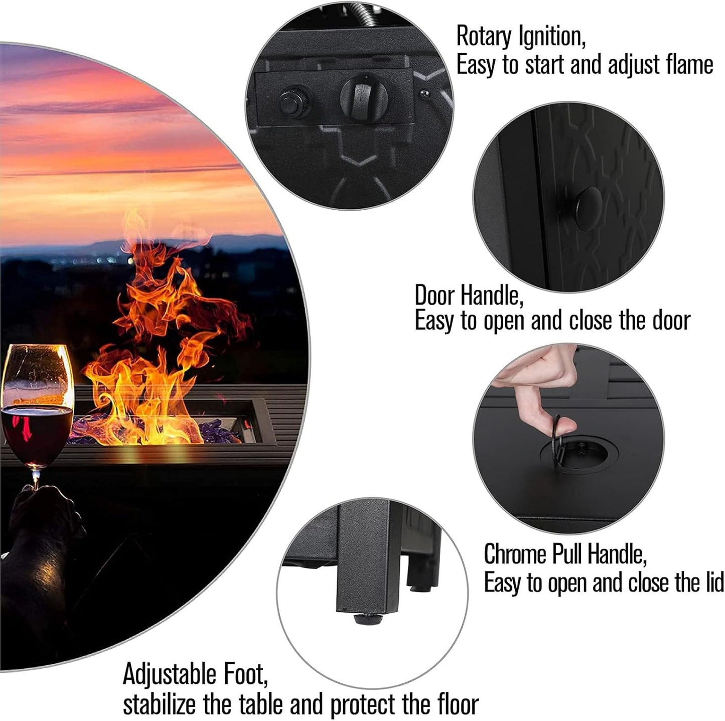 MFSTUDIO 5 Seats Large Metal Patio Conversation Sets, 4 Pieces Outdoor Sectional Furniture Sofa with 2 x Motion Chairs, 1 x 3-seat Sofa and 1 x 45 inches Rectangular Propane Fire Pit Table