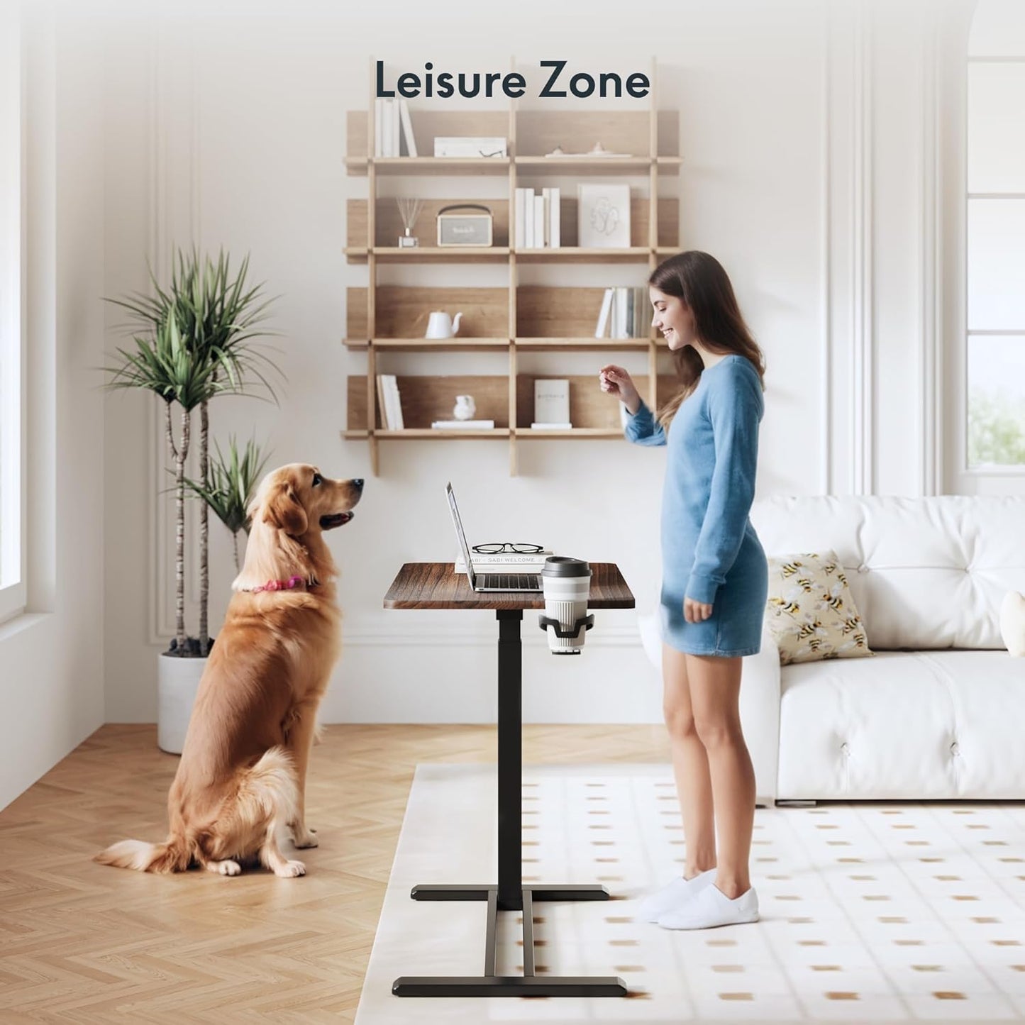 FLEXISPOT Adjustable C Table with Wheels, Mobile Snack Side End Table Sofa Couch Bedside Table Laptop Rolling Cart TV Tray Night Stand for Small Space Side Table(31.5" W x 17.7" D,Rustic Brown)