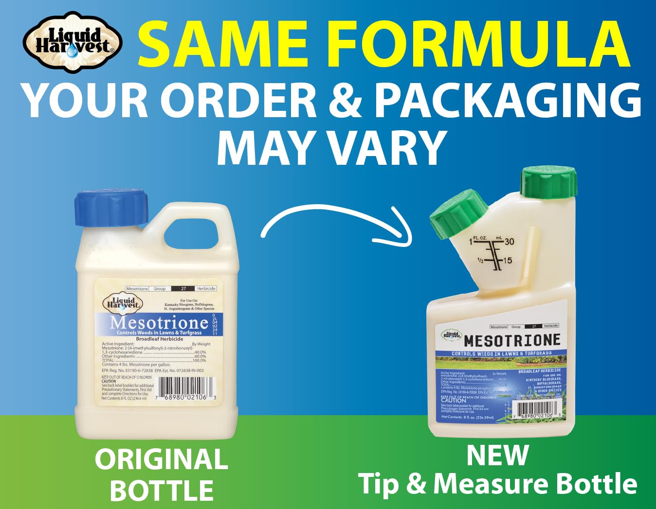 Liquid Harvest Mesotrione - 8oz - Mesotrione Concentrate (Compare to Tenacity) - Pre and Post-Emergent Weed Killer for Lawn and Turf Grasses