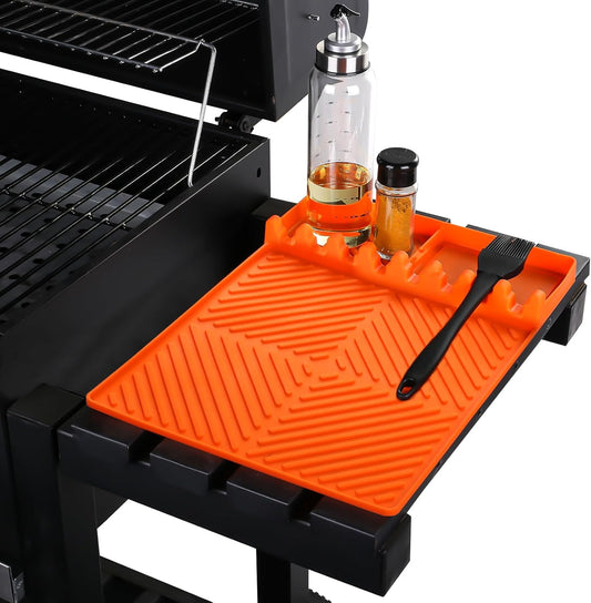 Griddle Mat Barbeque Grill Accessories Tools for Blackstone, Side Shelf Mat Grill Pad for Outdoor Grill Kitchen Counter Spatula Silicone Mat with Drip Pad for Kitchen, Cooking, Countertop (Orange)