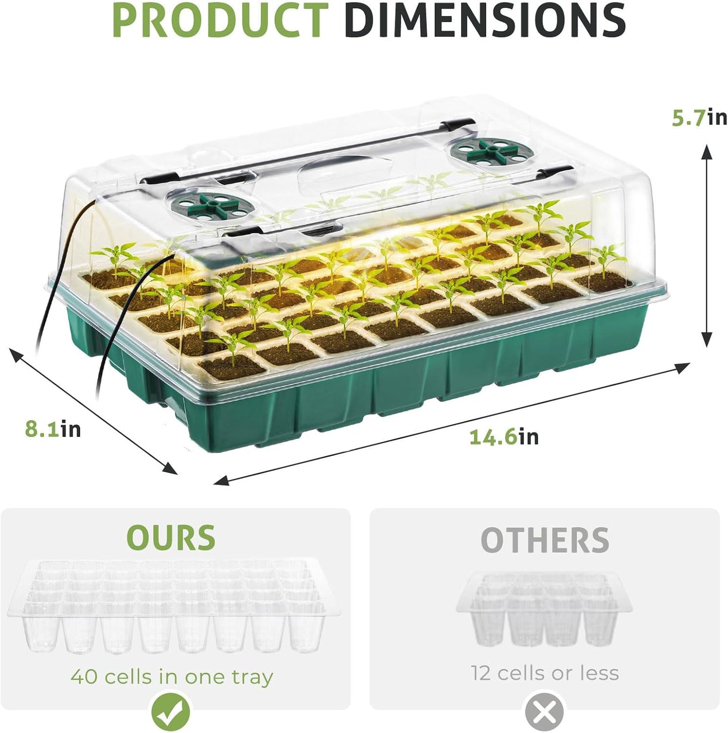 3 Pack Seed Starter Tray with Grow Light, 120 Cells Seeding Starter Kits, Germination Kit, Green House Germination Trays with Smart Timer, Humidity Dome, Garden Tools Labels