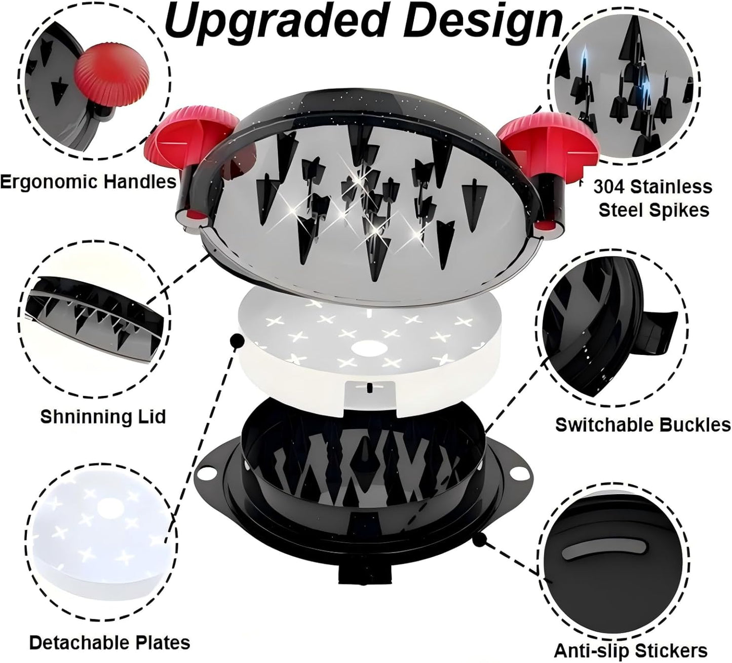 Chicken Shredder Meat Shredder Tool Twist Chicken Breast Shredder Large-Shredding Tools Chicken Breast, Pulled Pork, Beef with Stainless Steel Spikes (Red & Black)