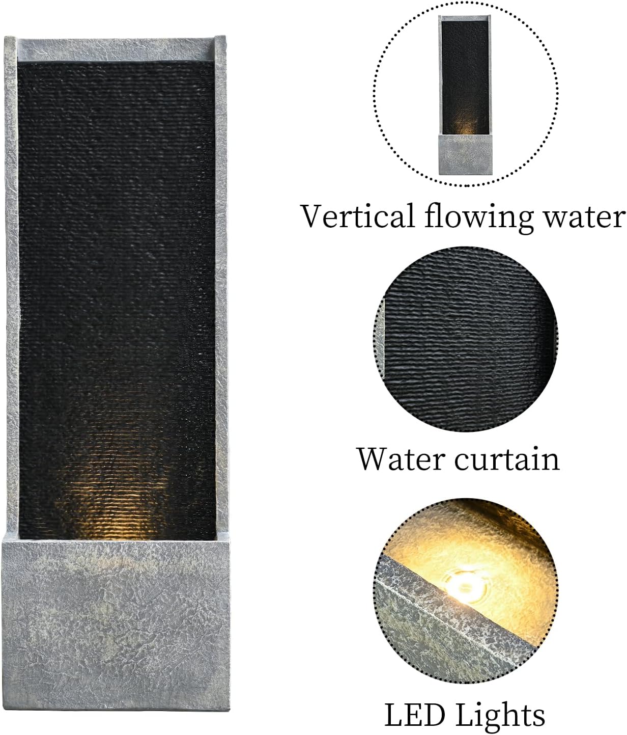 50" Outdoor Fountains and Waterfalls LED - Patio Water Fountains for Outdoor Gardens Backyards Lawns Balconies Landscaping and Outdoor Living Spaces