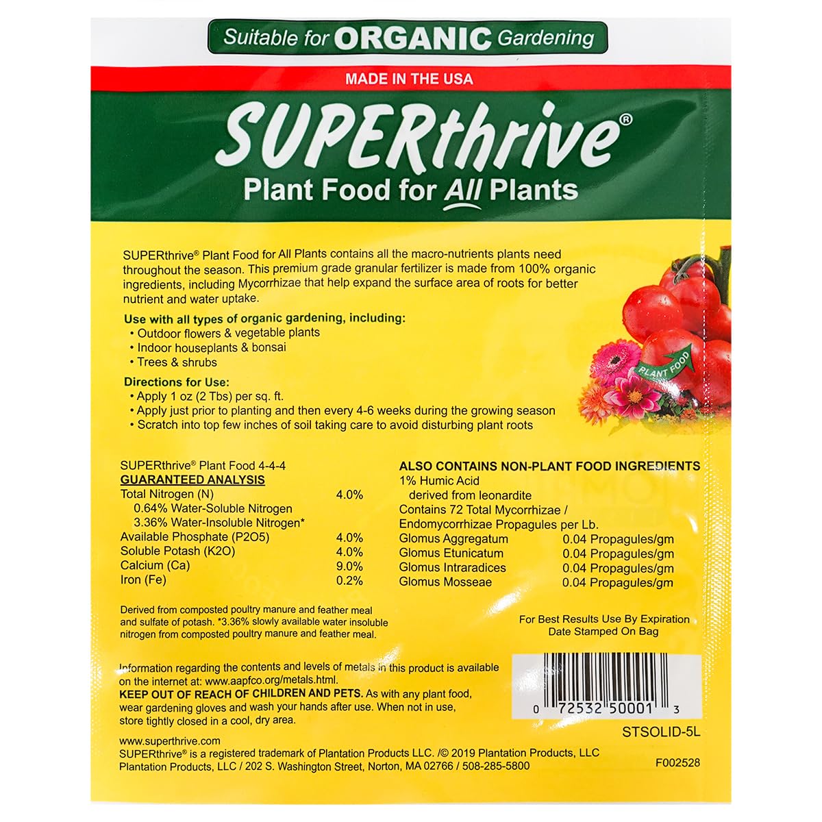 SUPERthrive Organic All-Purpose Plant Food, Solid Granular 4-4-4 (3 Pack)