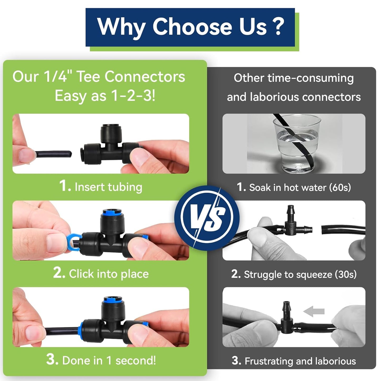 40 Pack 1/4" Drip Irrigation Tee Connectors, Quick Connect Universal Drip Irrigation Tubing Coupling Valve, Connector Locking Fitting for Sprinkler or Drip Irrigation System