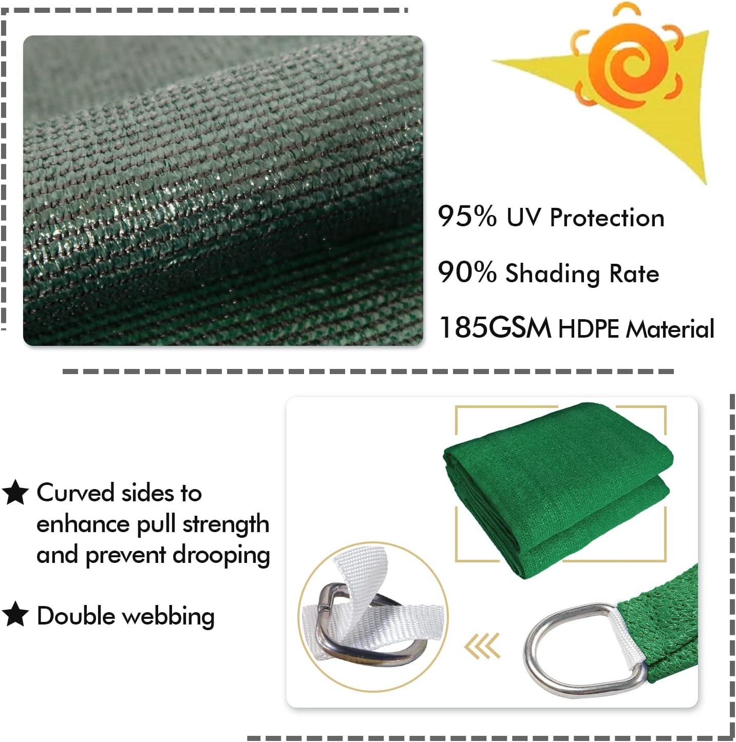 KANAGAWA 6'X9' Dark Green Custom Size Sun Shade Sail Rectangle UV Block Canopy Cover for Patio Backyard Lawn Garden Outdoor (Customized Available)