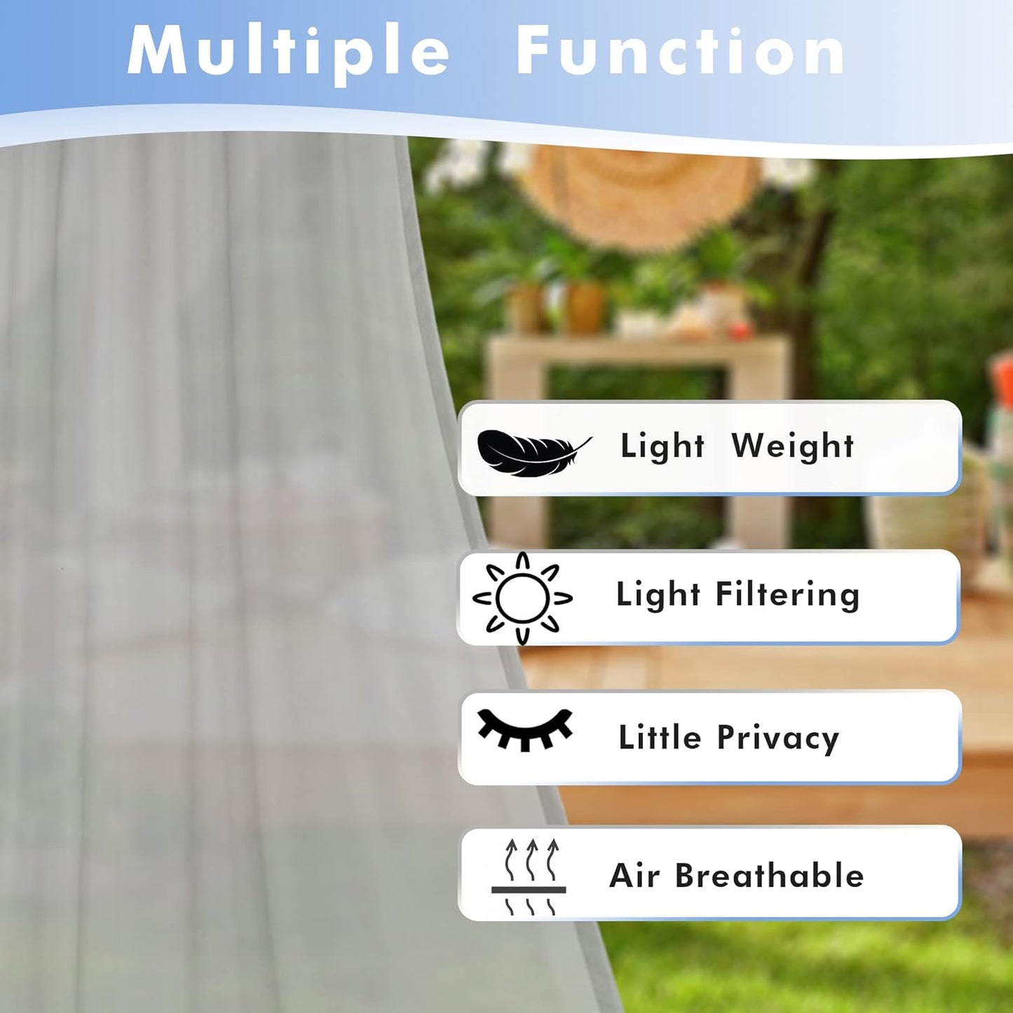 HolidayIdeas Outdoor Sheer Curtains for Patio Waterproof, 4 Panels - 54 x 84 Inch - Cloud Grey Light Filtering Voile Outside Curtains Grommet Drapes for Front Porch, Gazebo, Pergola, Backyard