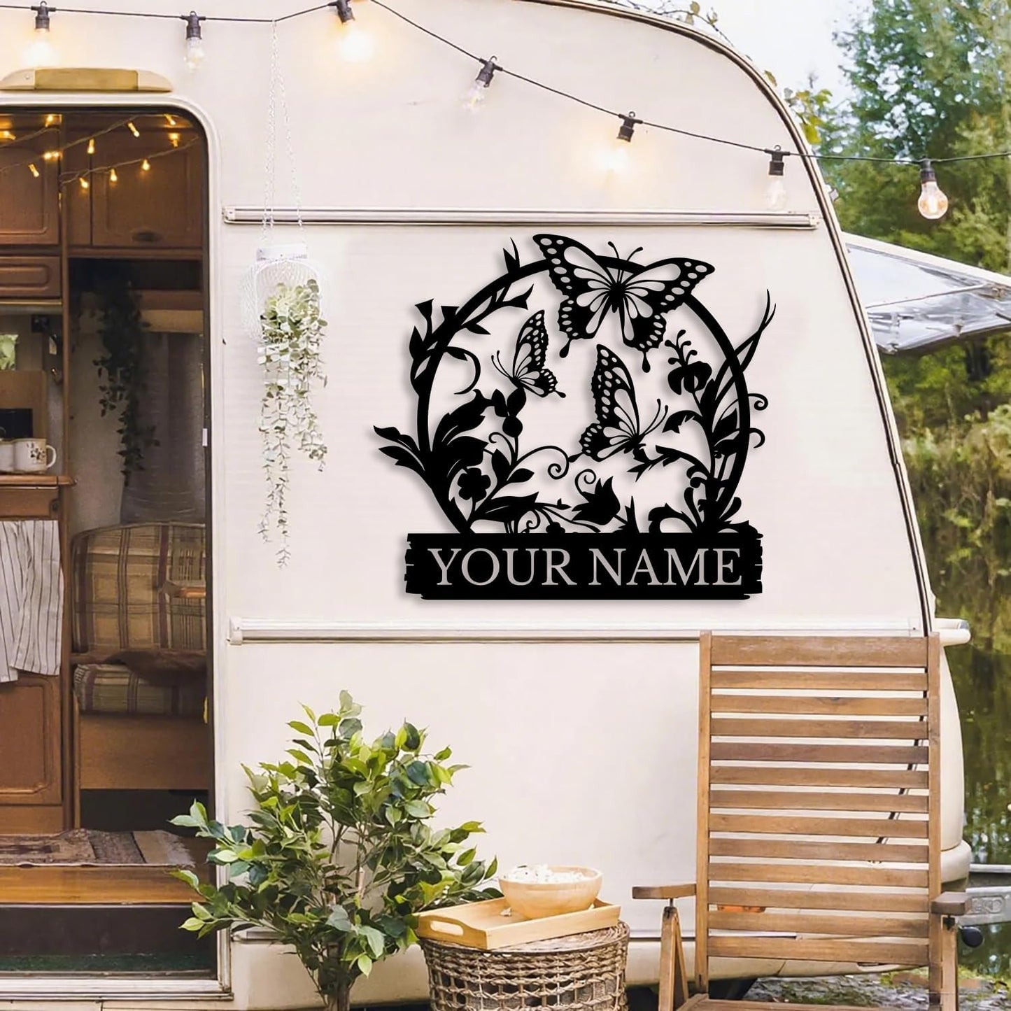 Custom Butterfly Metal Sign,Personalized Butterfly House Number Signs,Personalized Gardener Name Sign,Garden Patio Wall Decor (Style-4)