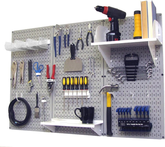 Wall Control Pegboard Organizer 4 ft. Metal Pegboard Standard Tool Storage Kit with Gray Toolboard and White Accessories