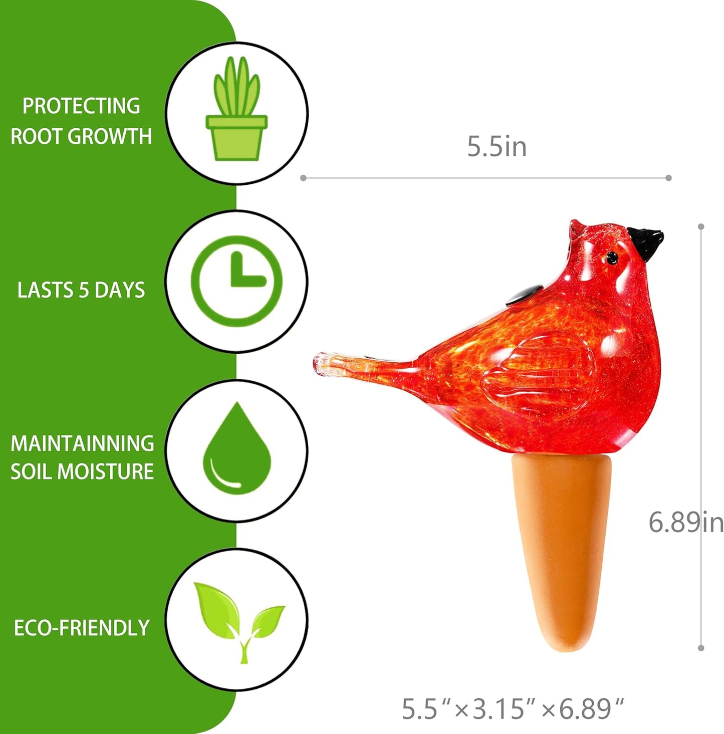 Glass Bird Shaped Plant Watering Ball Glass Automatic Watering Ball Flower Pot Insertion Spike Drip Irrigation Device Watering Ball Irrigation System Plant Enthusiast Gift (Red)