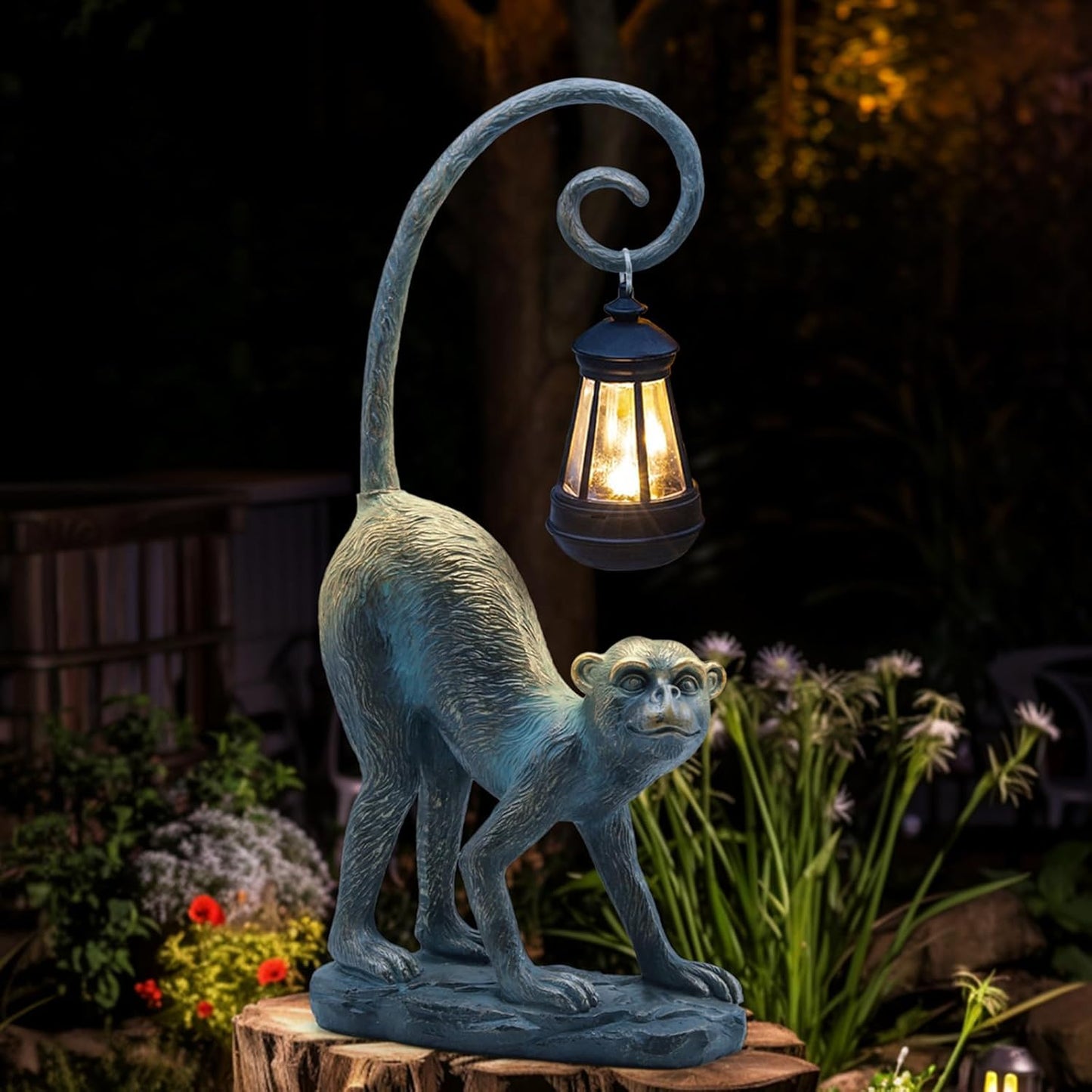 Resin Monkey Statue with Solar Light - Whimsical Garden Decor, Good Luck Gifts for Women,Outdoor Statues Yard Decor for Patio,Porch,Home - Unique Housewarming Gifts