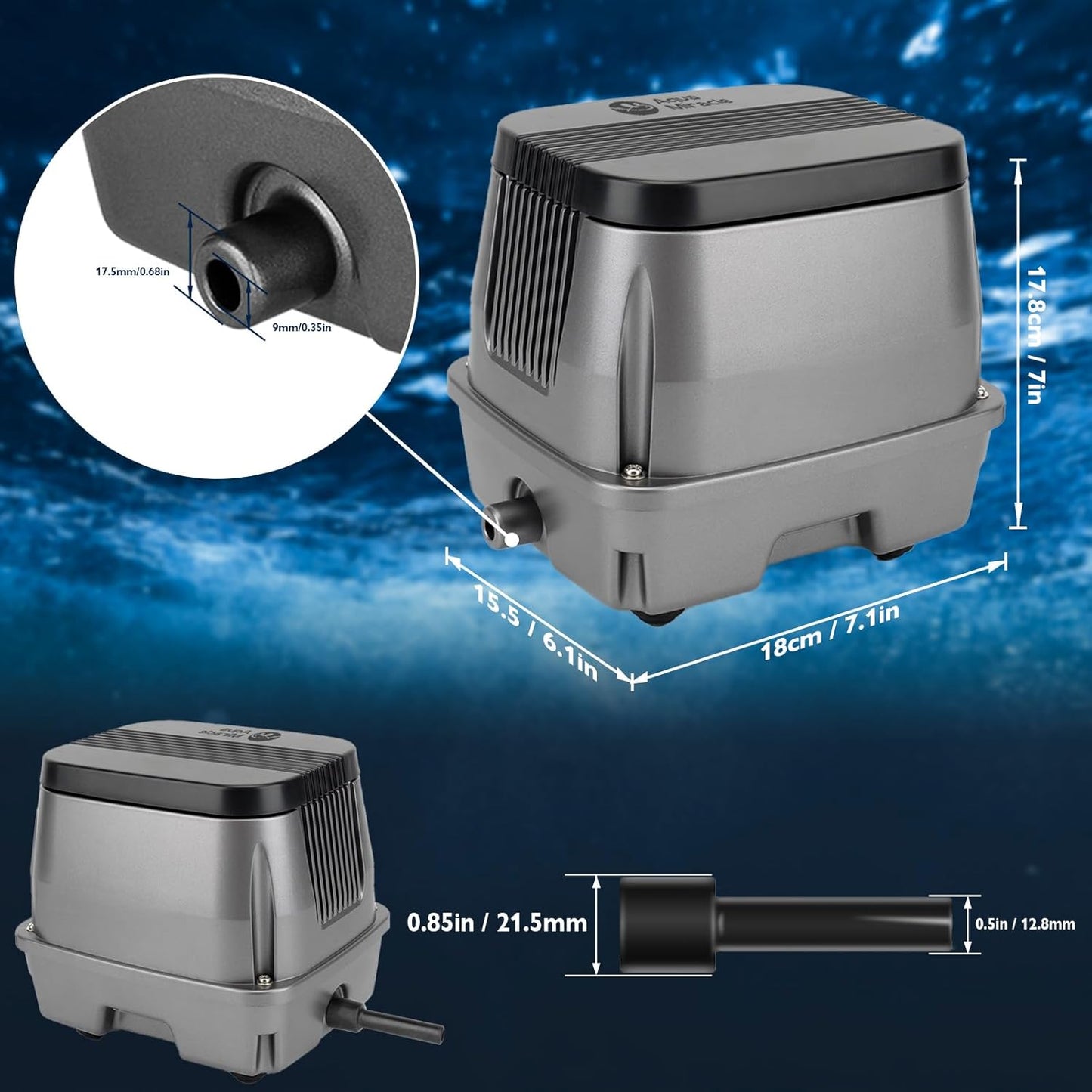 AquaMiracle Koi Pond Aerator Pond Air Pump for Outdoor Ponds 2000-5000 Gallons, All-in-One Pond Aeration Kit with Self-sinking Airline Flow Control Rubber Air Diffuser