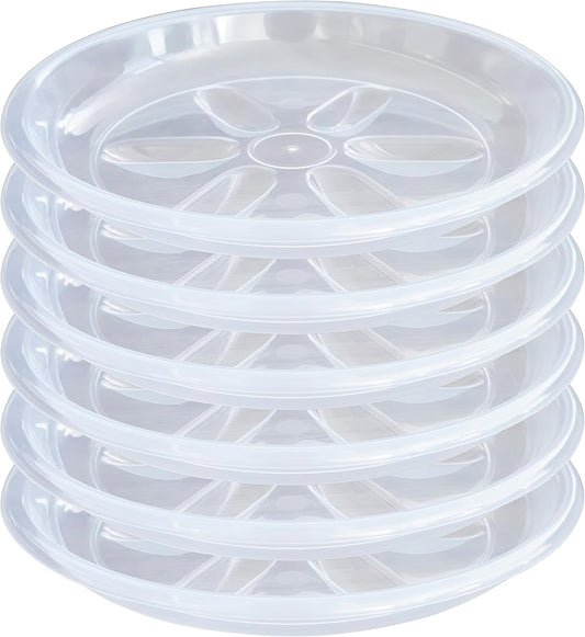 Plant Saucer 12 inch, 6 Pack of Clear Plant Drip Trays, Plant Plates to Catch Water Indoor Plants, Plant Drainage Tray for Planters