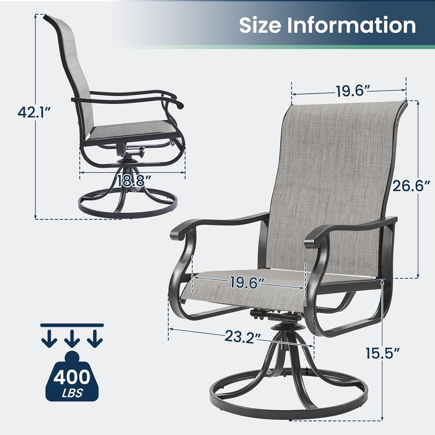 Amopatio Patio Swivel Chairs Set of 2, Outdoor Swivel Rocker Dining Chairs with All Weather Textilene High Back & Metal Frame, for Backyard Deck Lawn, Light Gray