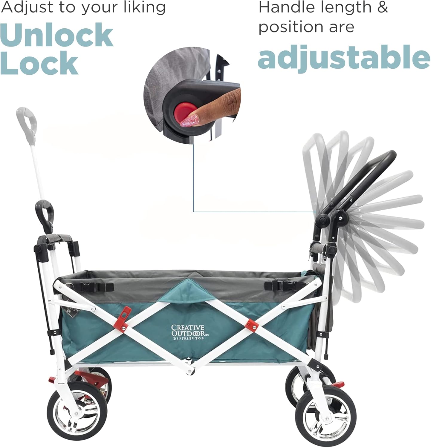 Creative Outdoor Wagon for Kids Push Pull Collapsible Stroller Folding Cart | Silver Series | Beach Park Garden & Tailgate | Teal