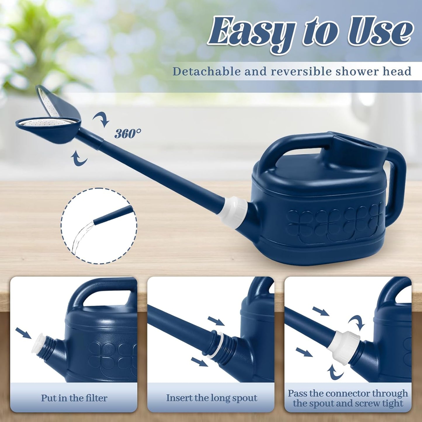 Watering Can for Indoor & Outdoor Plants, Plant Watering Can with Stainless Steel Shower Head, 1 Gallon Plastic Water Can for Garden, Flowers, Vegetable, Greenhouse (AlpineGreen)