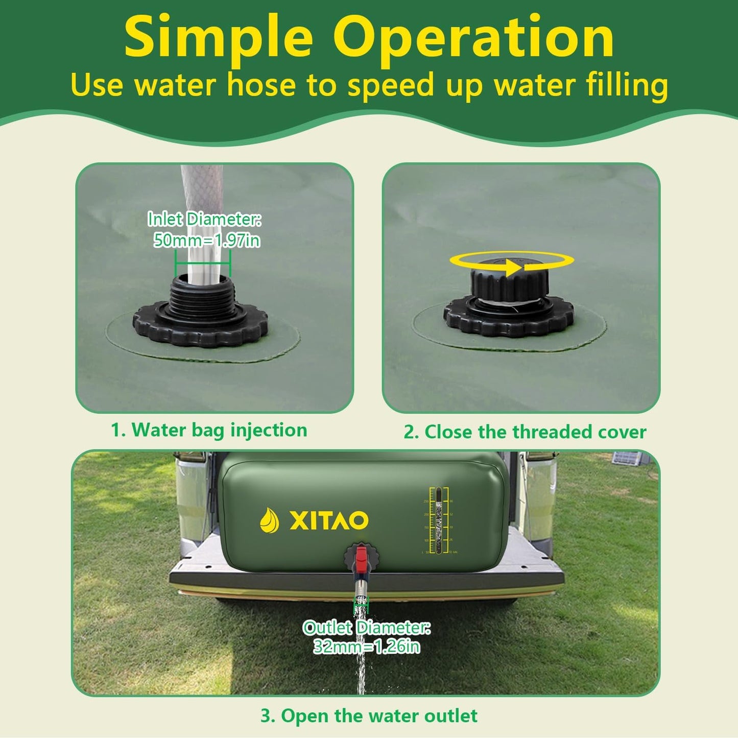 XITAO Water Storage Bladder w/Water Level Indicator, Large Capacity Foldable Water Storage Containers, Portable Emergency Water Tank Water Bag for RVs, Fire Prevention, Irrigation (63Gal)