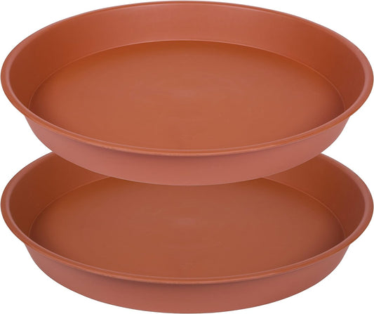 2 Pack of 18 19 inch Plant Saucer Tray (16.5 inch Base), 2.7" Depth, Heavy Duty Plastic Saucer 19" Round, Plant Tray for Pots, Flower Plant Saucers for Indoors (19 inch, Terracotta)