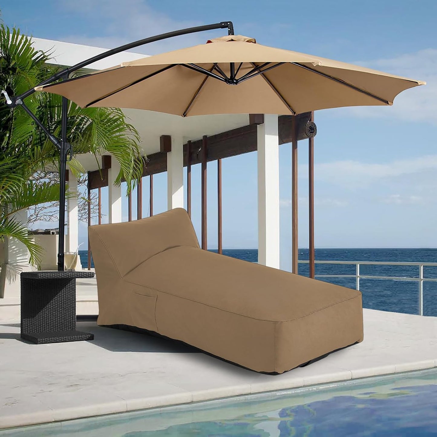 Modern-Depo Outdoor Chaise Lounge Chair, Sunbed UV Resistant Sofa Couch Patio Furniture Waterproof Outside Sunlounge Reclining Sunbathing Bed Comfy Single Chaise Daybed for Garden, Pool, Beach, Beige