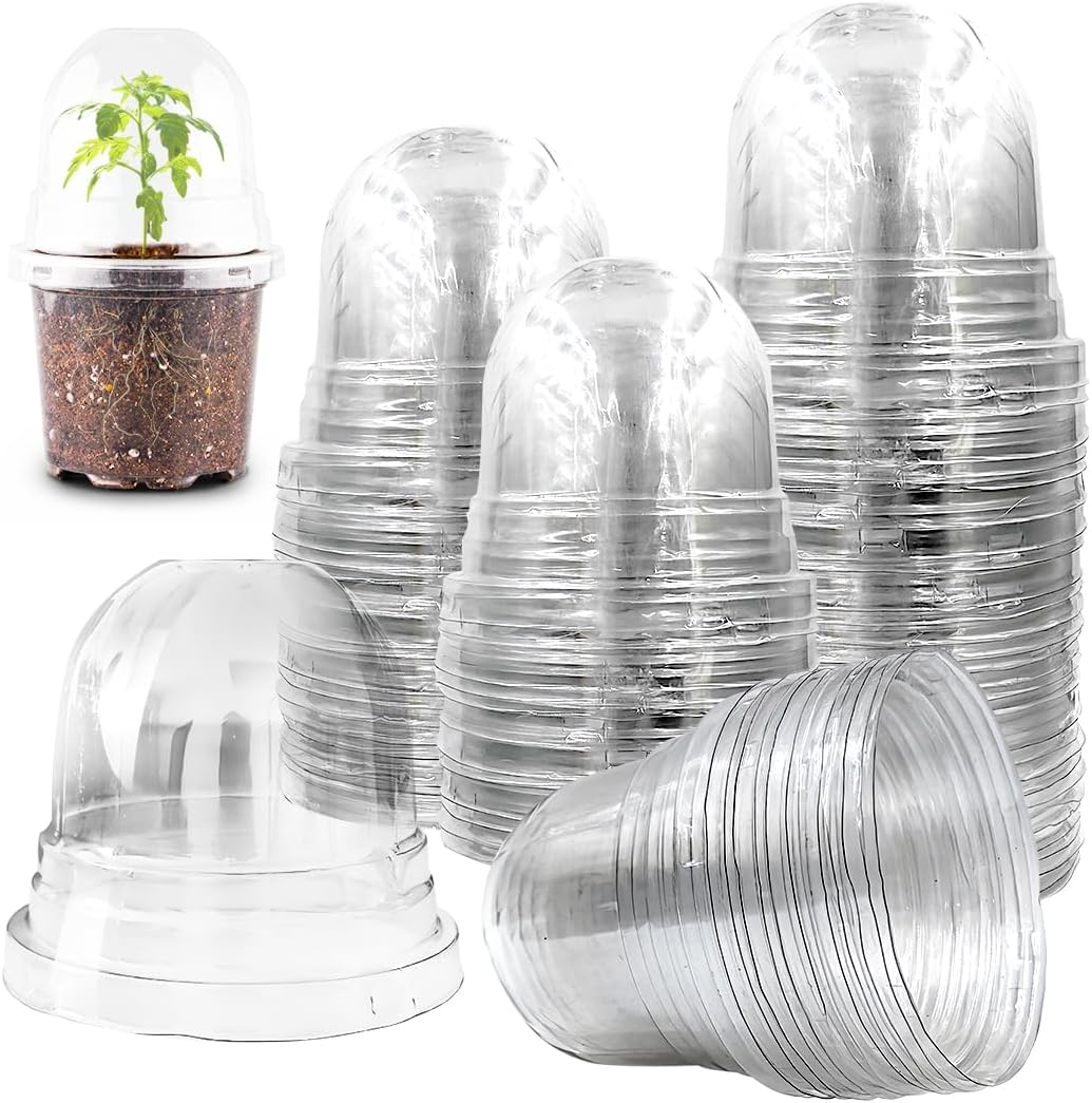 Humidity Domes for 4 Inch Pots, 100 Pack Transparent Plant Dome Covers with Ventilation, Clear Nursery Pot Domes for Seed Starting, Seedling Germination, and Gardening