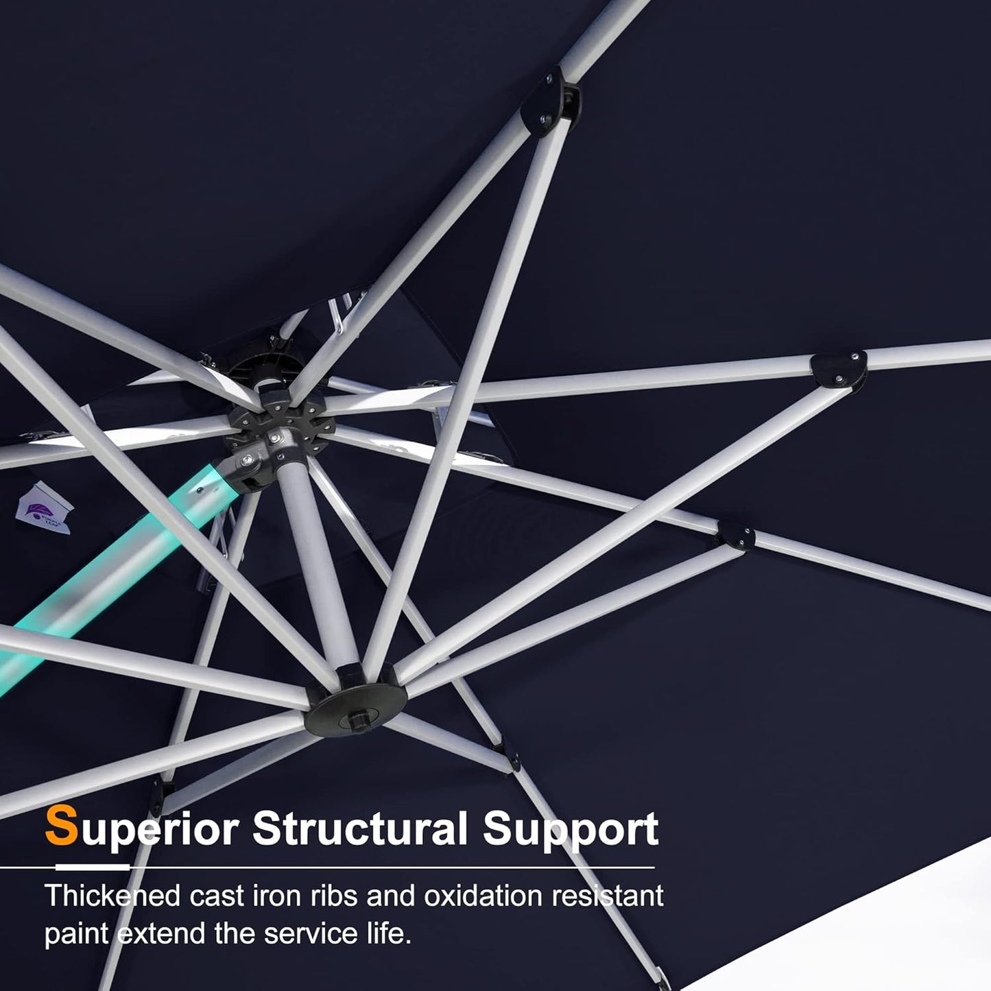 PURPLE LEAF 12 Feet Double Top Round Deluxe Patio Umbrella Offset Hanging Umbrella Outdoor Market Umbrella Garden Umbrella, Navy Blue