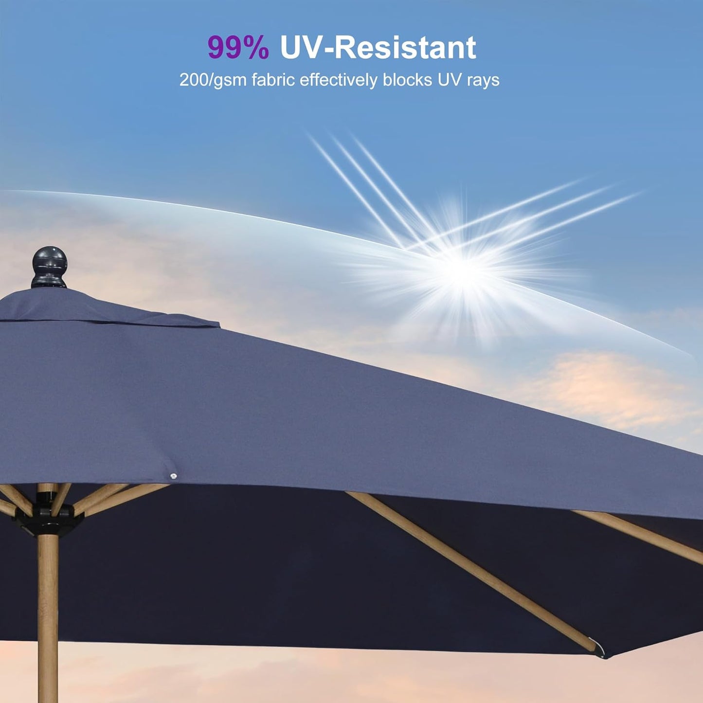 PURPLE LEAF 9' x 11.5' Patio Umbrella with Base Outdoor Umbrella Market Umbrella with Crank & 8 Ribs Aluminum Rectangular Table Umbrella Outdoor Patio for Backyard, Navy Blue