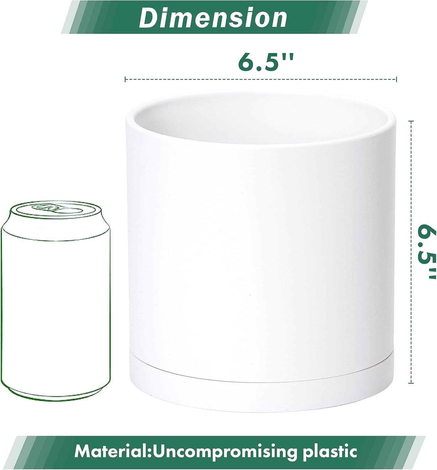 D'vine Dev 4 Pack 6.5 Inch Modern Plastic Plant Pots, Small Garden Planters for Plant with Drainage Holes and Saucers, White Color, 74-Z-L-2