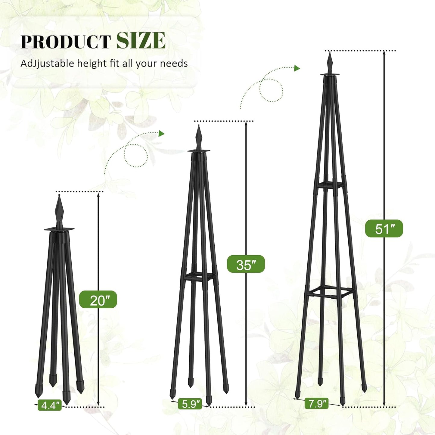 4 Ft obelisk trellis for Climbing Plants outdoor,4 Ft garden trellis with Extra Thickened Plastic-Coated metal pipes, Garden Indoor Potted Plant Support, Climbing Support for Potted Plants