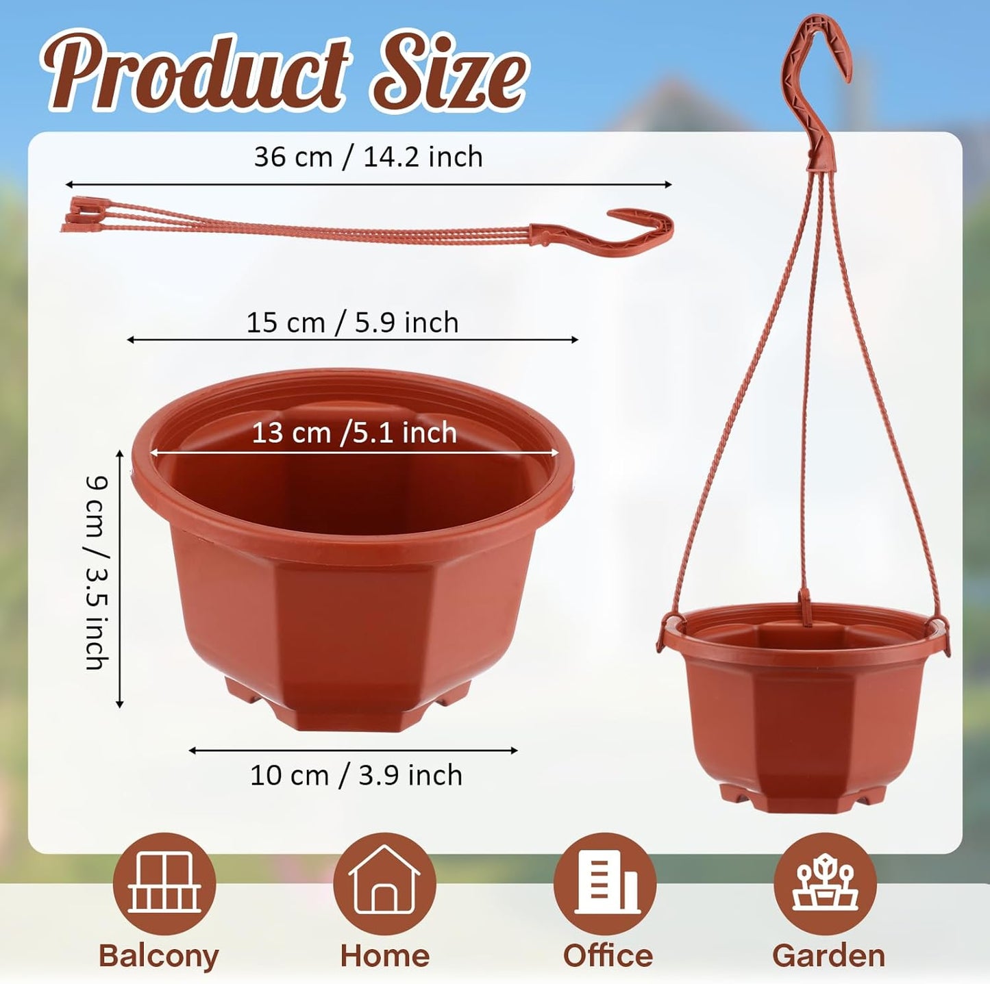 Roshtia 24 Pcs Hanging Plastic Planter Pot with Hook Flower Pots Baskets Hanging Nursery Planter Holder for Outdoor Indoor Plant Garden(Brown,6 Inch)