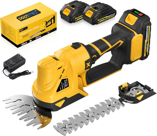 Cordless Hedge Trimmer, 21V Electric Hedge Trimmer, 2 in 1 Handheld Grass Shear & Shrubbery Trimmer with 2 * 2.0Ah Batteries & Charger for Garden, Lawn