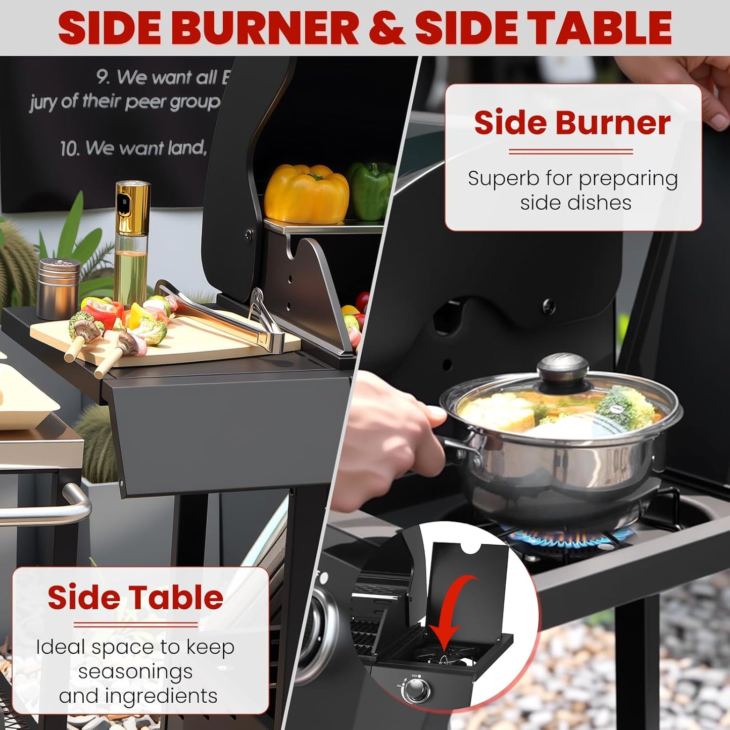Q032-6-Burner w/Side Burner Gas Grill with 403 SQ.IN. Outdoor Grill with 60,000 BTU,Propane Grills with Top Cover Lid,Grills Outdoor Cooking for Patios,Balcony,Camping,Garden