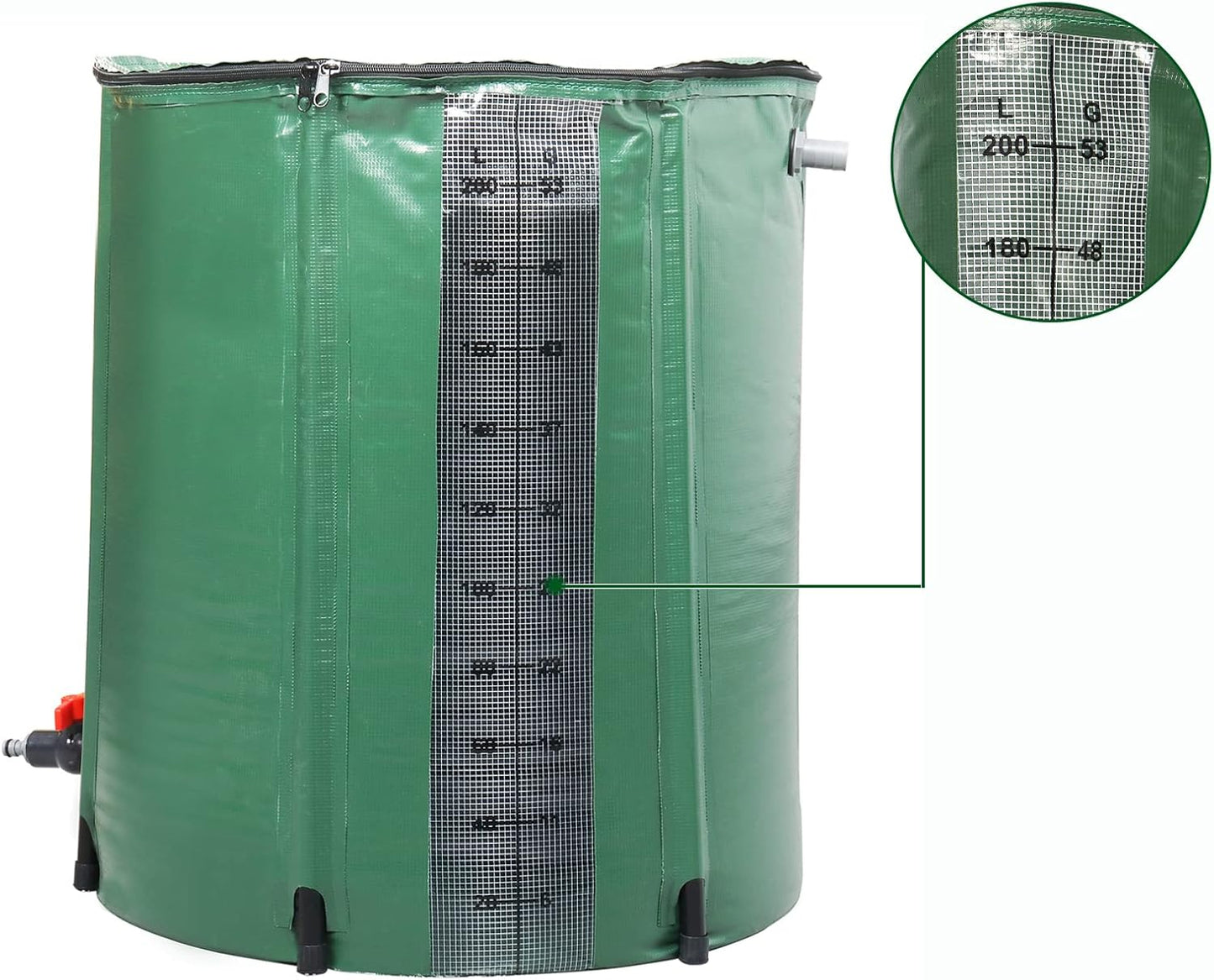 50 Gallon Collapsible Rain Barrel, Portable Rainwater Collection System, Rain Catcher Barrel with Volume Scale Mark, Spigots and Overflow Kit, Rain Water Barrel Collector for Garden, Green