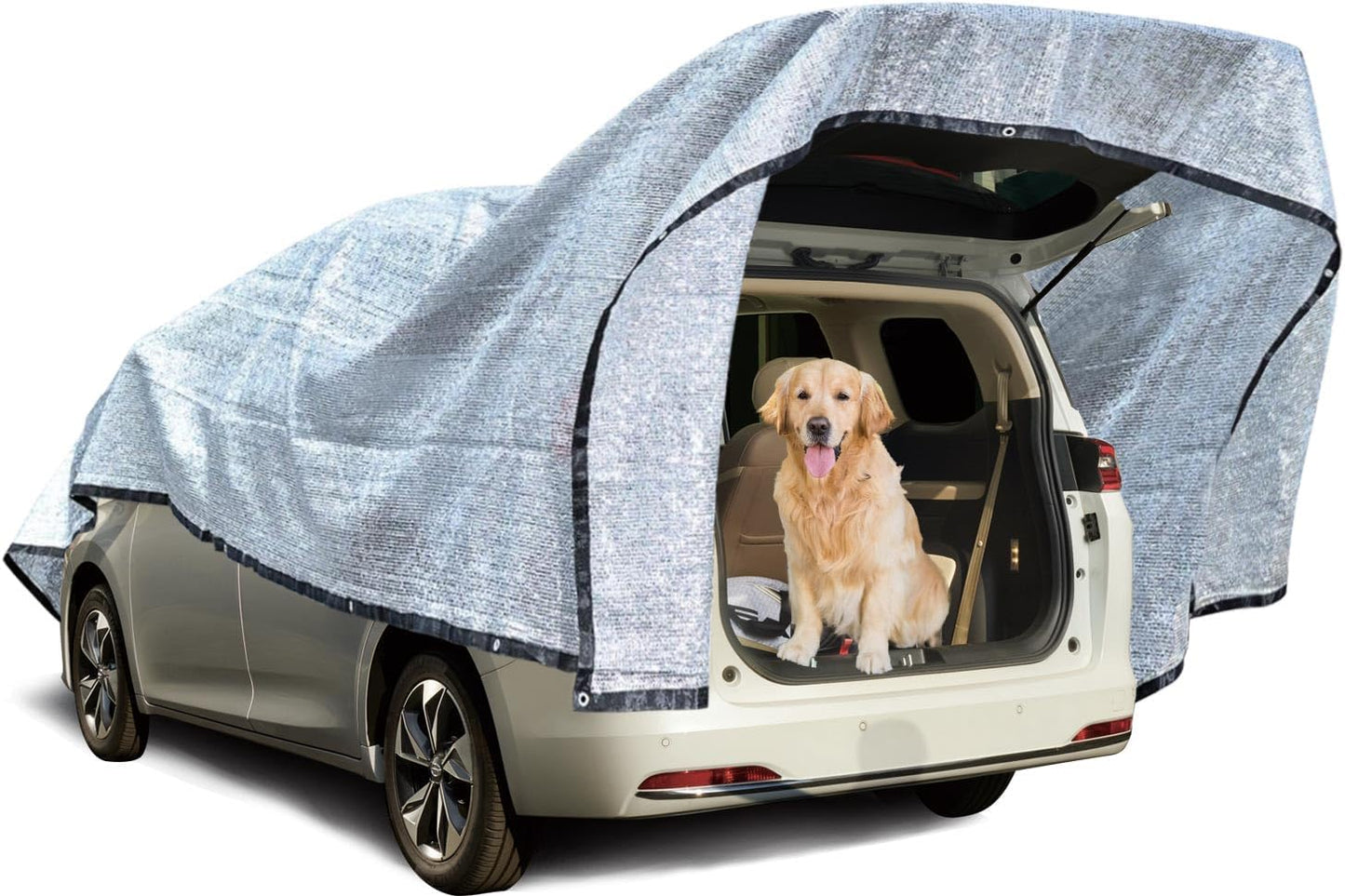 90% Aluminum Shade Cloth for Cars- Reflective Aluminium Shade Netting Sun Shade Cover with Grommets for Cars, Dogs, Outdoor, RV, Patio(Silver)