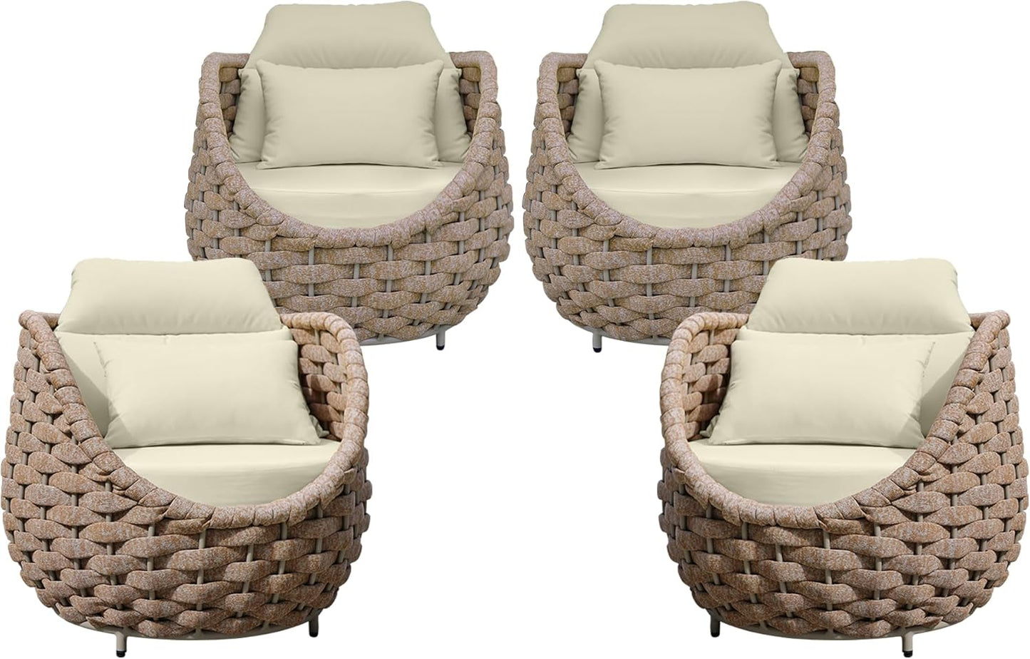 TWT 6 Pieces Patio Sofas, All-Weather Teslin Rope Balcony Furniture with Cushions & Pillows, Patio Couch Outdoor Patio Furniture Set for Indoor, Balcony, Backyard, Deck, Poolside, Light Brown