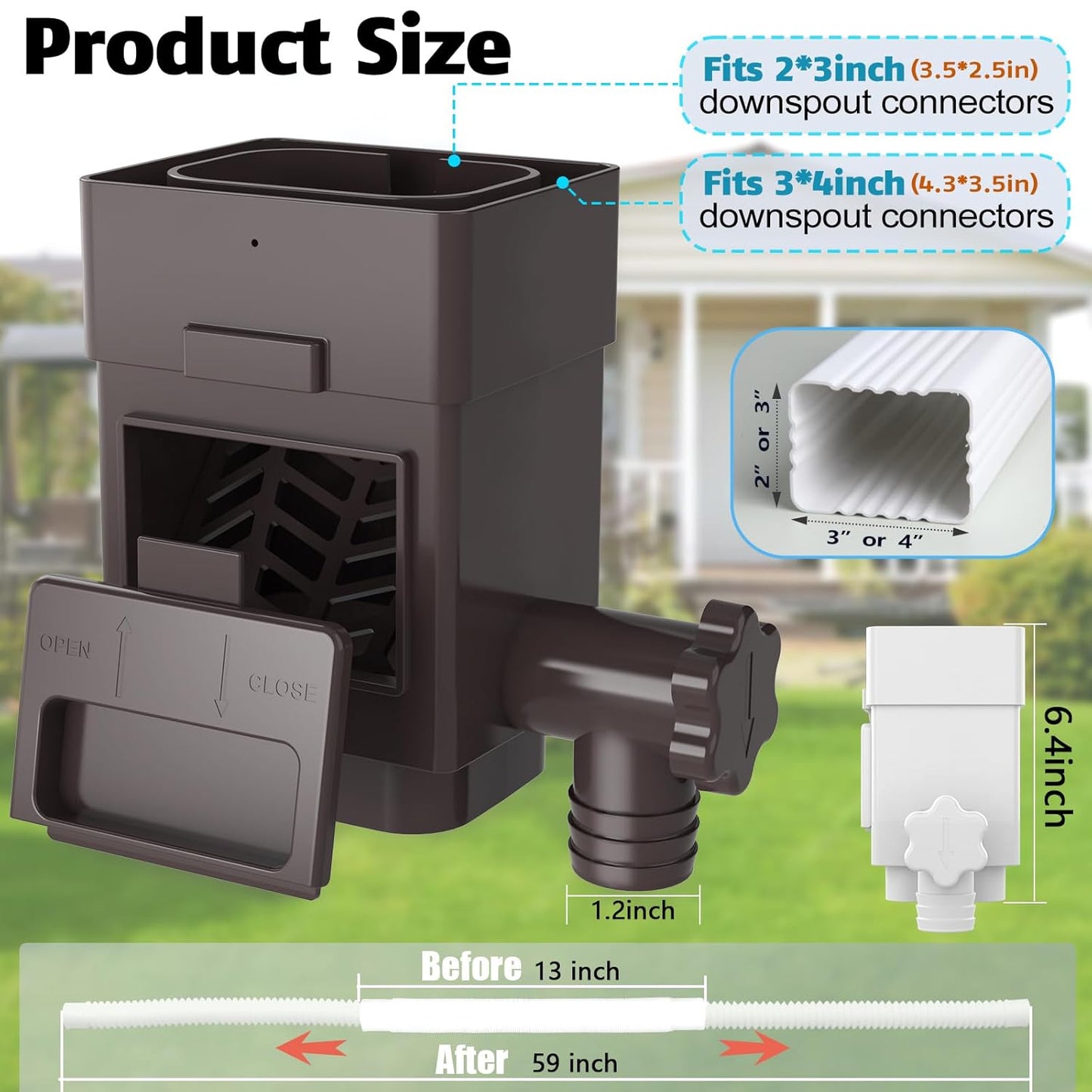 Anivia Rainwater Collection System, Downspout Diverter Fits for 2x3 or 3x4 Inch Standard Downspouts, Rain Barrel Diverter Kit with Adjustable Valve and Filter. 5ft Hose - Brown