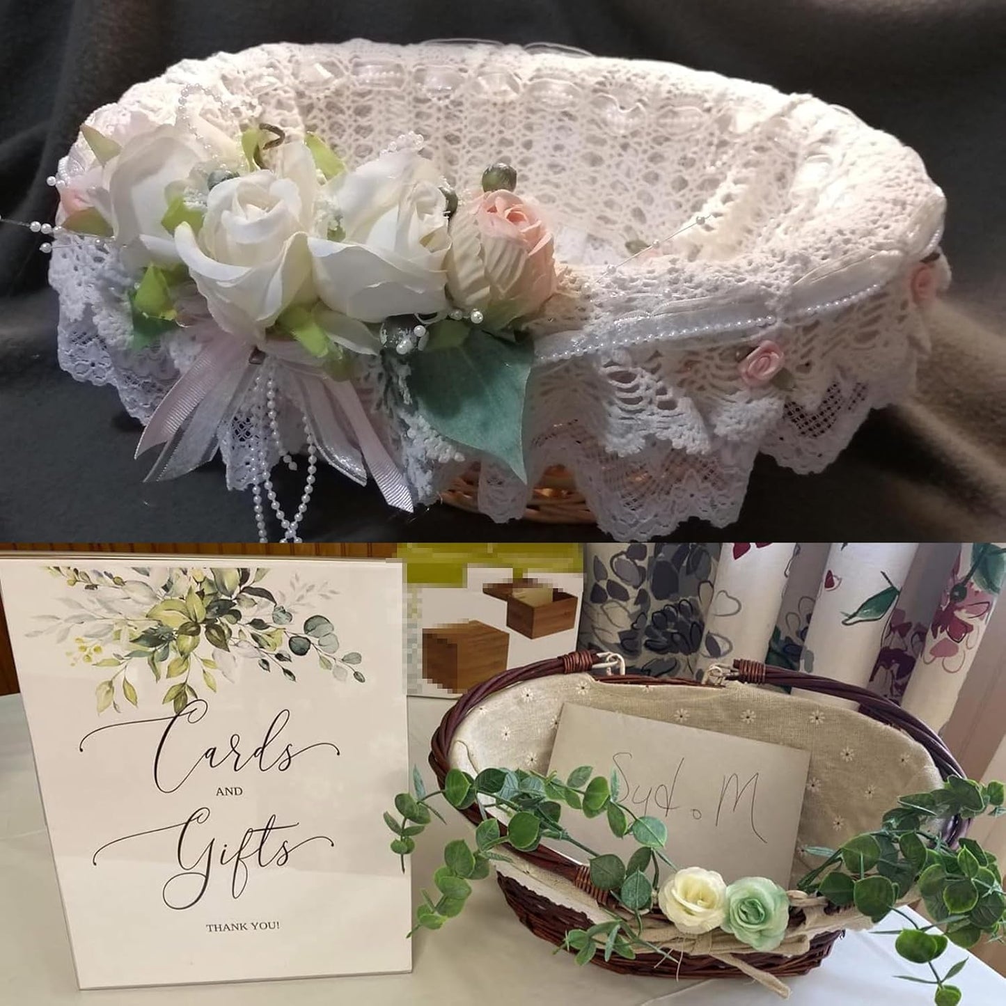 KINJOEK 2 Packs Wicker Woven Basket, Multipurpose Natural Willow Basket with Handle Premium Linen Cotton Cloth Lining for Storage and Decoration, Brown